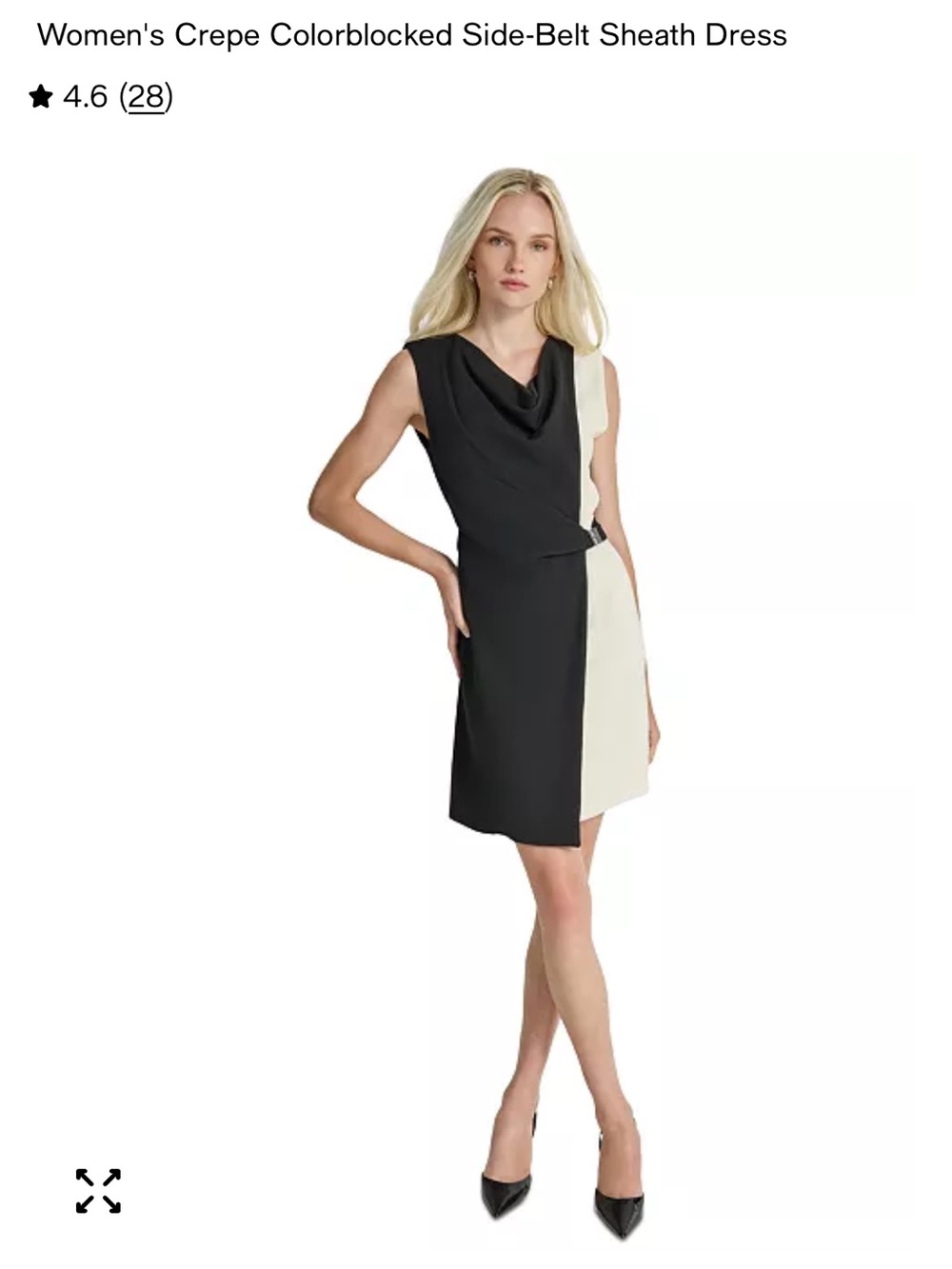 DKNY Black and Cream Colorblock Cowl Neck Sheath Dress